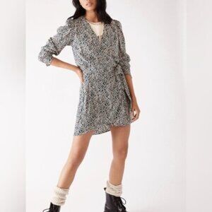 Free People Kinsley Wrap Mini Dress Green Ditsy Floral